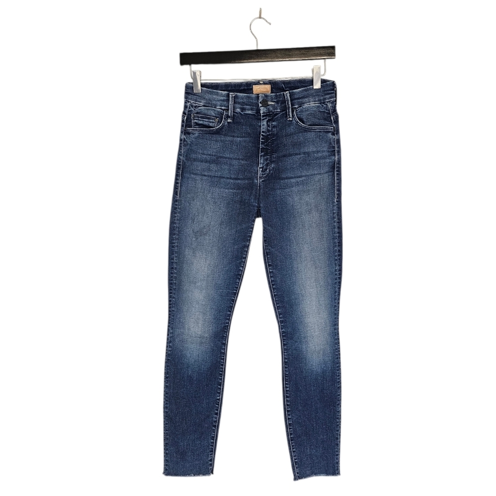 MOTHER High Waisted Looker Ankle Fray Lure Me In Skinny Blue Jeans 27 Preowned